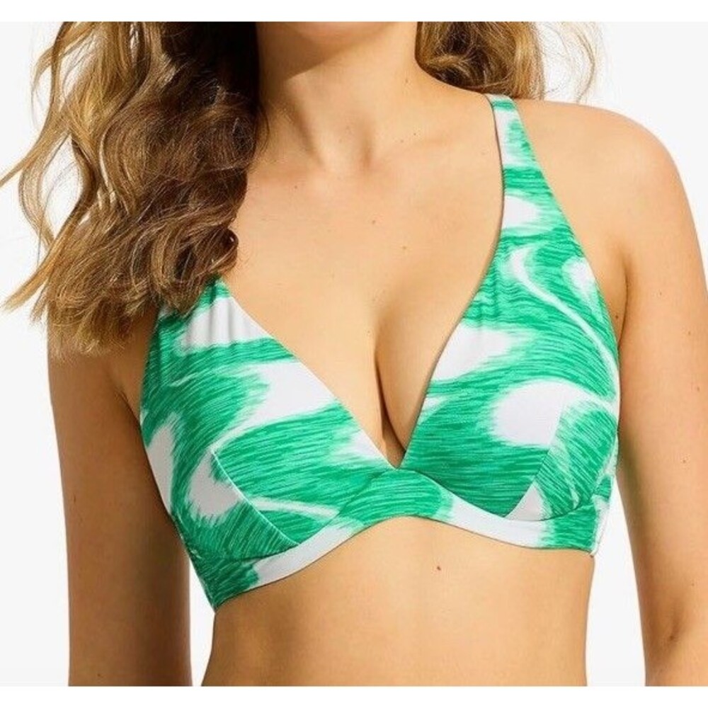 Seafolly Size US 6 DD Cup Wavelength Jade Triangle Bikini Swim Top Green Floral